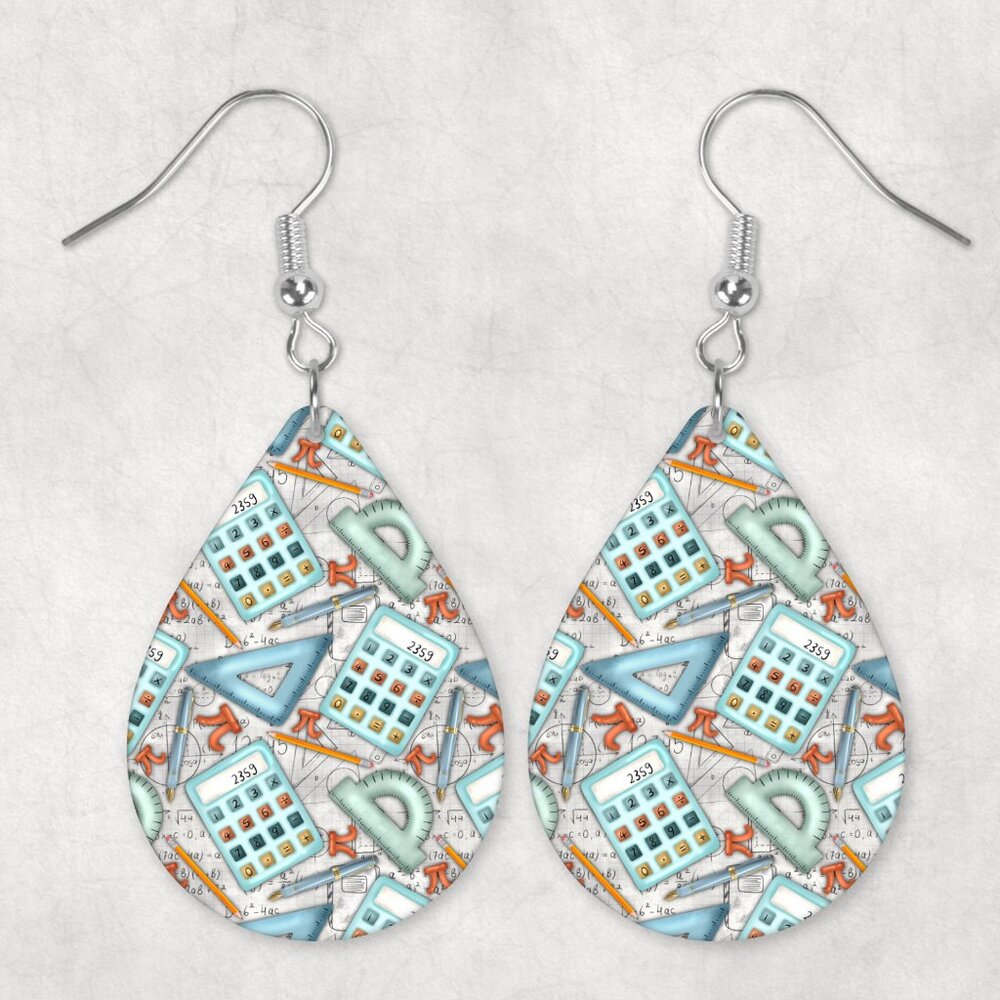Women's Math Teacher Calculator Design Teardrop Dangle Earrings
